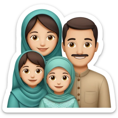 Lebaran. Keluarga terdiri dari Ayah, ibu, dua anak laki-laki dan yang paling kecil seorang anak perempuan. Tulisan : Selamat Lebaran  sticker