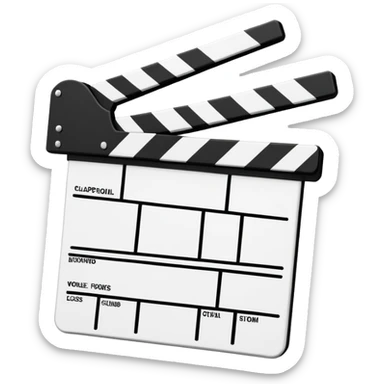 minimalist clapperboard outline, thin black lines only, no fill, just frame and diagonal line sticker