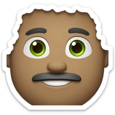 man, 42 years old, chubby, white, curly black hair, green eyes, goatee, medium lips, smiling sticker