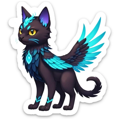 Black Dark Exotic Tropical Beaked Feathery Nocturnal Neon-glowing Abyssal Nightly Abyss-Cat-Gryphon-Fakémon Creature (full body) sticker