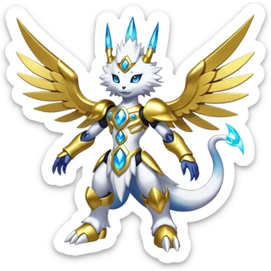 Shiny Futuristic Celestial Godly Divine Fakemon-Pokemon-Digimon-Spectrobes-fusion, full body sticker