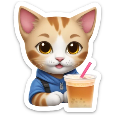 Super cute kitten drinking boba tea  sticker
