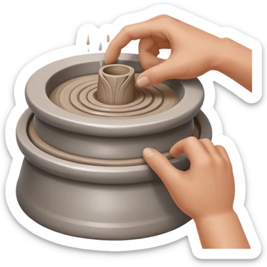 hands pressing clay sidewalls down onto a silver pottery wheel with fingers and thumbs to attach it sticker