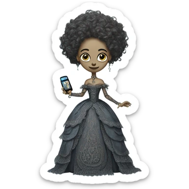 alien galora in Victorian dress elegant, full body, holding usb key sticker