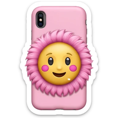 Emoji with a iPhone and a pink case with a soft fluffy pink case and decorations with accessories and sticker