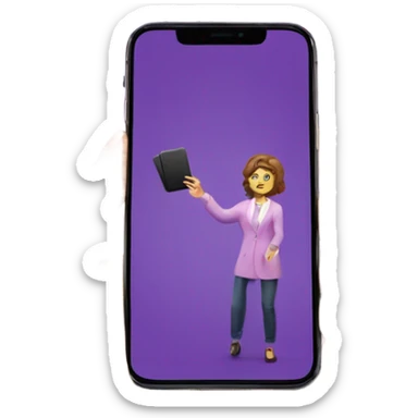 Purple iPhone 14 Pro Max dropping out of Caucasian lady’s left hand sticker
