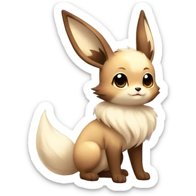 Kawaii Pale Shiny Eevee with dark brown long emo hair covering her eyes Full Body sticker