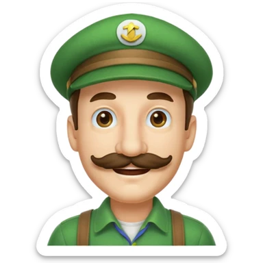 Luigi from Mario with green hat, mustache, cheerful expression sticker