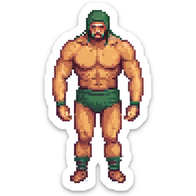 strong Dagestani wrestler, pixel art style sticker