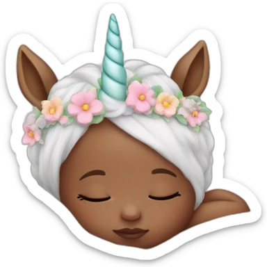 Sleeping white Newborn with unicorn headband sticker