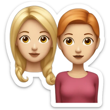 Blonde mom with big eyes and her asian daughter with red hair sticker