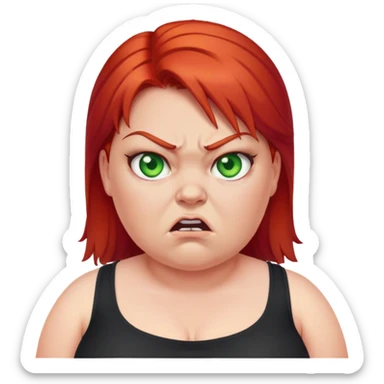 angry overweight girl with red hair and green eyes sticker
