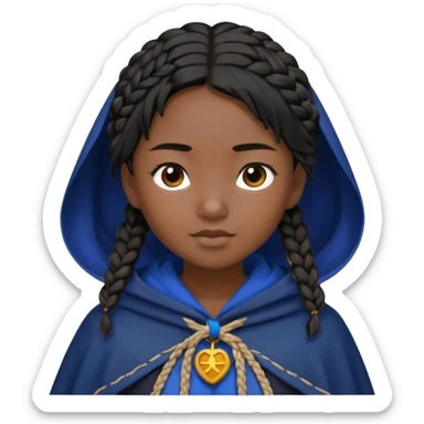 braid black hair, asian girl, dark blue cloak sticker
