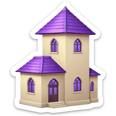 single tall seclusion tower with one large windows above, a purple roof and cream walls, and no entrance sticker
