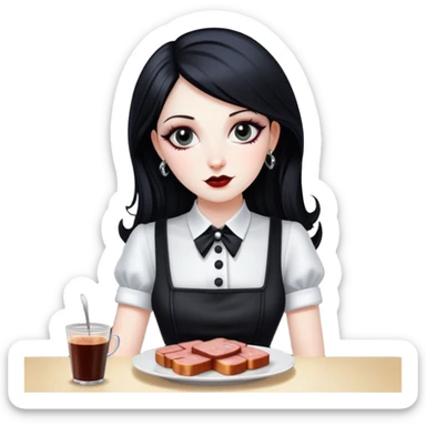 goth waitress at paris serving spam at cafe sticker