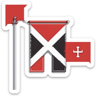 Flag of Amsterdam with three white X symbols on a red and black banner sticker