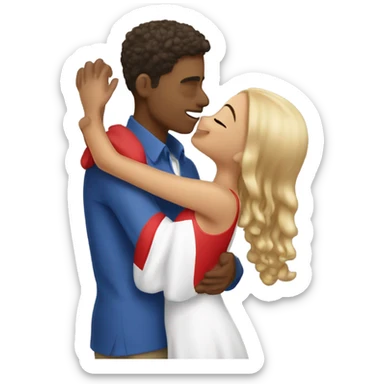 Light skin girl kissing Puerto Rican man under a mistletoe￼ sticker