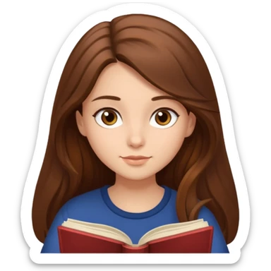 Cozy girl with long brown hair and brown eyes reading  sticker
