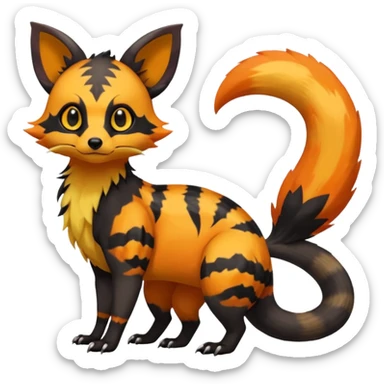 Rare warm-colored exotic cute epic aesthetic gothic colorful Salandit-Eevee-Civet-species-Fakemon-hybrid-creature, with wild markings, full body sticker