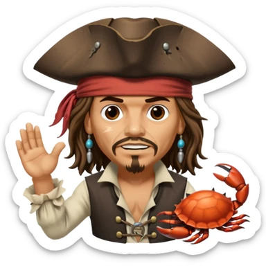 jack sparrow from the film pirates of the caribbean, shooo-ing the stone-crab.
- jack is sideways, mimicing to the left
 sticker