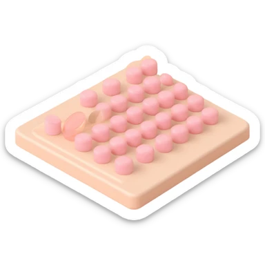 3D emoji of a light beige blister pack with light pastel pink round pills, some with a score line, inspired by the reference image, 3D Apple emoji style sticker