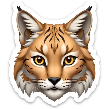 Cinematic-Noble realistic-Lynx-Portrait-Emoji – Poised and regal, with a strong, agile build and a strikingly patterned fur of warm tawny fur accented by bold black ear tufts, deep-set, intelligent amber eyes, simplified yet sharp and sophisticated. zoomed out to show shoulders sticker
