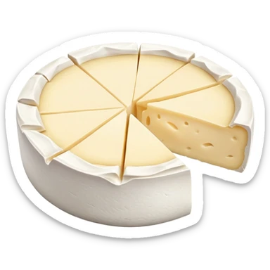 cinematic-realistic-brie-cheese-emoji,-featuring-soft-ripened-cheese-with-a-delicate white rind-rendered-with-lifelike-detail-and-inviting,-natural-lighting sticker