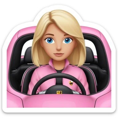 Pink porsche taycan with blonde girl with blue eyes in it sticker