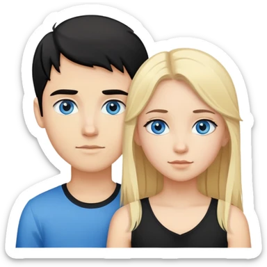 Pareja de chico de pelo rubio ojos azules  blanco y chica pelinegra sticker
