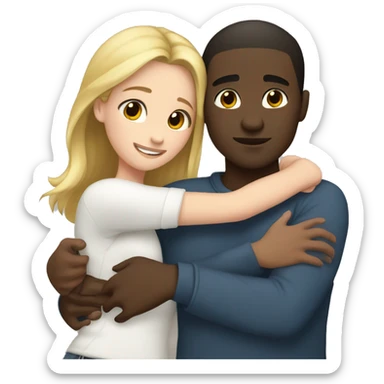 teen couple hugging black male, white girl sticker