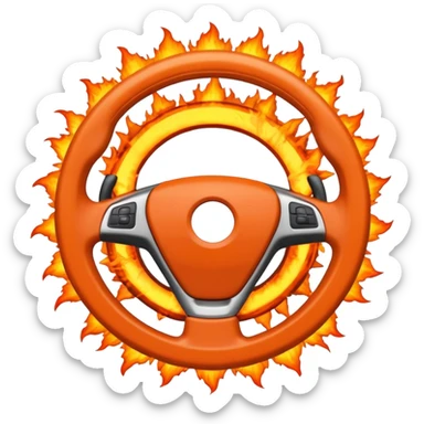 a car steering wheel with an explosion in the center sticker