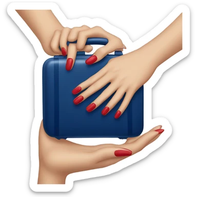 
female hand with red manicure holding a dark blue case sticker