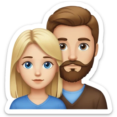 brown-haired brown-eyed boy with beard with blonde-haired blue-eyed girl  sticker