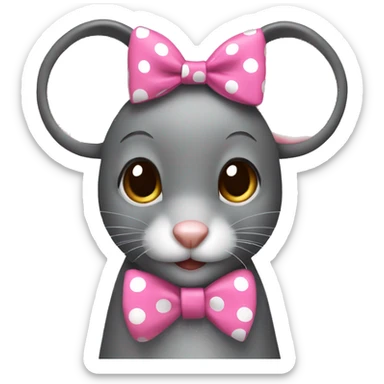 Girl mouse animal with pink polka dot bow on head sticker