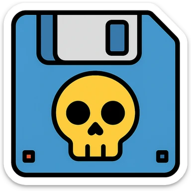 floppy disc with a skull motif, color outline icon sticker