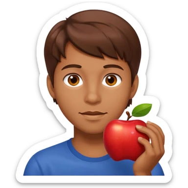 I want you to create an emoji of a SPANISH SERGEANT ,  He should be a young guy with brown hair, brown eyes, his skin color like he’s tan and he’s eating an apple  sticker