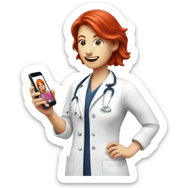 red hair nutritionist and patient messaging smatphone sticker