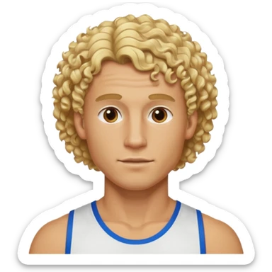 Athletic man with blond curly hair but it is shaved on the side sticker