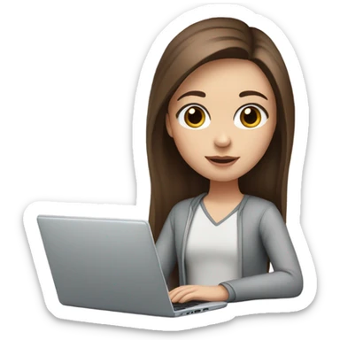 girl with brown hair and brown eyes pale skin long lashes studying on laptop sticker
