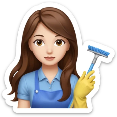 beautiful girl with long brown hair cleaning sticker
