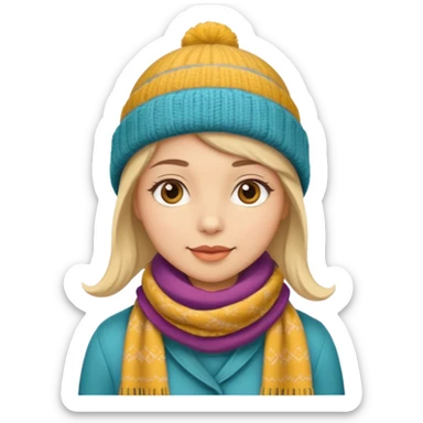 Woman with no hair wearing a cute hat with a scarf around the hat sticker