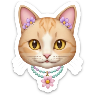 A cute cat with pastel flower necklace, posing proudly. sticker