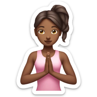 White skin Brunette Girl doing praying yoga pose in pink tones half body sticker