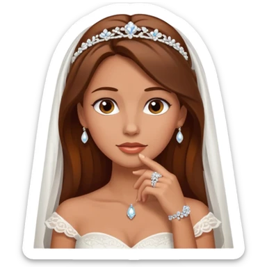 White tanned skin bride with brown hair with a chin on her face sticker
