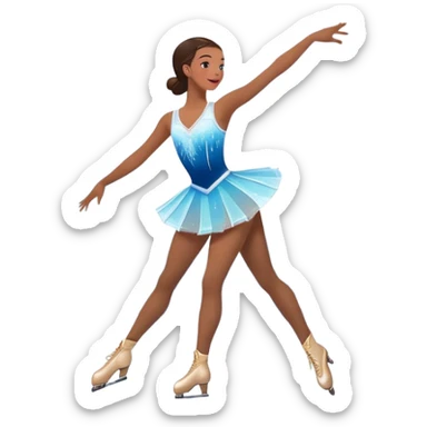 An icon featuring a graceful figure skater performing a spin on a sparkling ice rink. The scene includes a shimmering rink, colorful spotlights, snowflakes gently falling from the sky, and an audience in the stands, with a snowy landscape visible through large windows. Transparent background. sticker