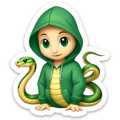 cute snake wearing a green hoodie sticker