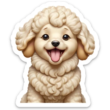 Cinematic Cute Yawning Cream Poodle Portrait Emoji, Head tilted slightly with a dramatic, wide-open yawn, displaying a soft, curly cream Fur with delicate texture, floppy ears slightly drooping, round warm eyes barely open in drowsy contentment, Simplified yet irresistibly adorable features, highly detailed, glowing with a soft, cozy glow, high shine, relaxed yet expressive, stylized with a touch of whimsy, bright and endearing, soft glowing outline, capturing the essence of a sleepy yet affectionate companion, so drowsy it feels like it could stretch right out of the screen and curl up for a nap! sticker