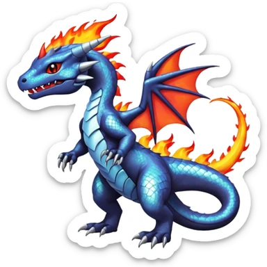 Cute Shiny white iridescent Guilmon-Salandit-Fakémon-hybrid-creature (full body)  sticker