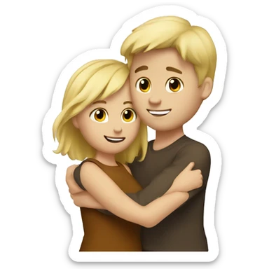 Blonde hair girl hugging brown hair boy sticker