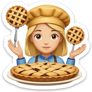 Baking community humanless avatar in vibrant style illustration. Pie, cookie, and muffin warm golden tones, simple shapes, flat design, high contrast. sticker